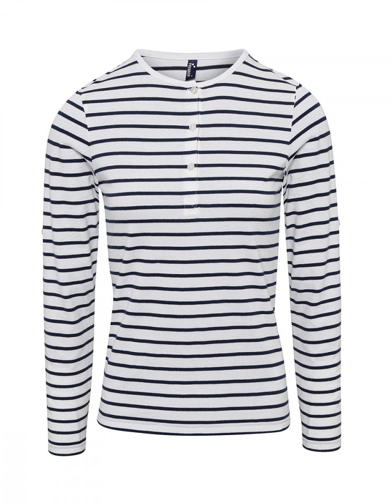 Langarmshirt Damen Weiß/Blau gestreift