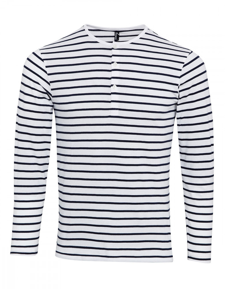 Langarmshirt Herren Weiß/Blau gestreift