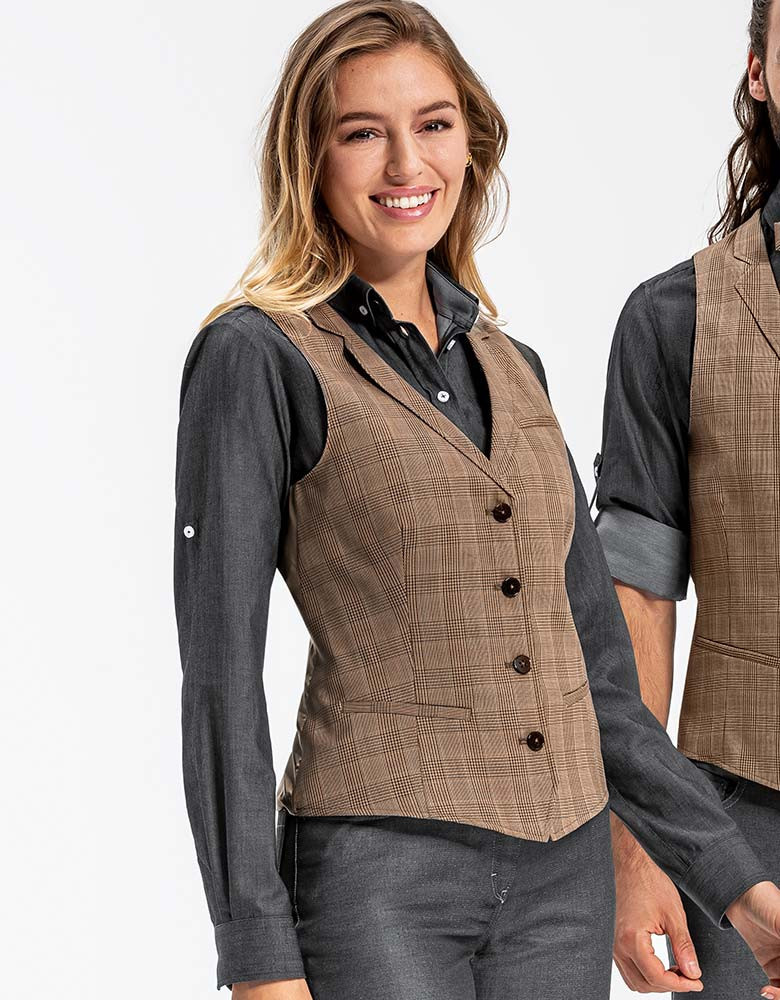 Karierte Damen Weste Beige/Schwarz