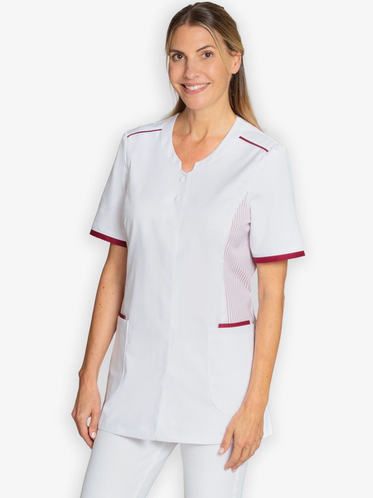 Arbeitskittel Damen Weiß-Bordeaux