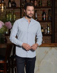 Stehkragenhemd Herren hellgrau