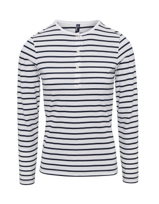 Langarmshirt Damen Weiß/Blau gestreift