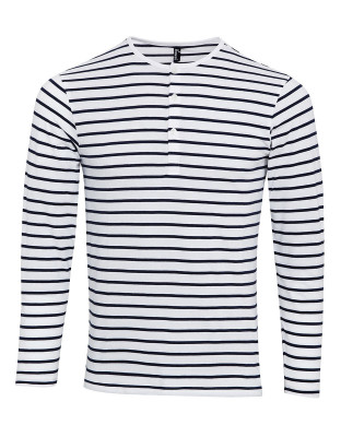 Langarmshirt Herren Weiß/Blau gestreift