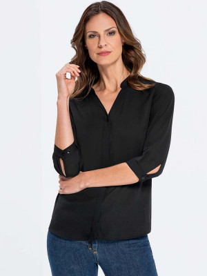 Chiffon Bluse 3/4-Arm Schwarz