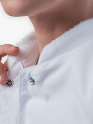 Pique Kochhemd Kurzarm Damen in Weiß