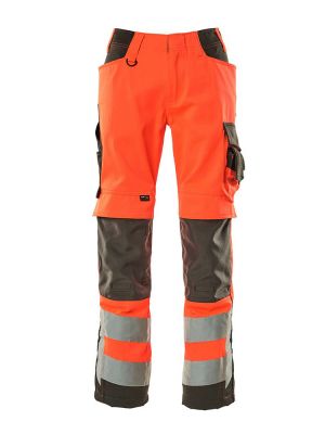 Strapazierfähige Warnschutzhose in Rot-Dunkelgrau